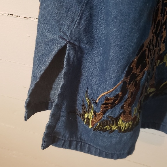 Faux Fur Denim Embroidered Button Down       0084 - Picture 5 of 7